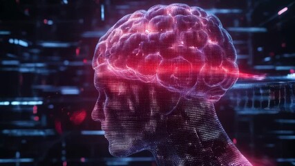 Poster - Neural brainwave transition with glowing digital head and changing light patterns