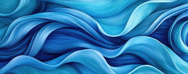 Poster - Water watercolor concept. Abstract blue waves flowing harmoniously, creating a serene and tranquil atmosphere.