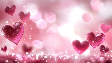 Aufkleber - Vibrant heart shaped in shimmering pinks and reds arranged dynamically against a luminous gradient backdrop creating a cheerful and romantic atmosphere for Valentine s Day
