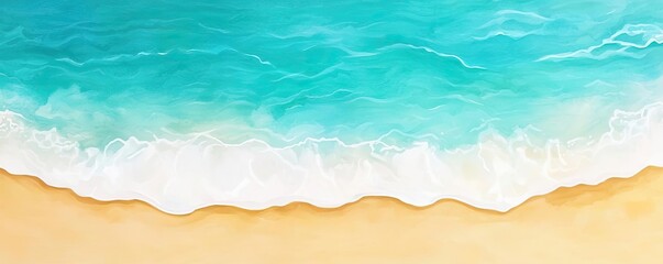 Poster - Tropical watercolor idea. Serene beach view with gentle waves lapping at the shore under a clear blue sky.
