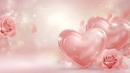 Poster - Heart shaped chocolate Valentine s Day gift surrounded by a stunning arrangement of fresh red roses set against a soft pink background