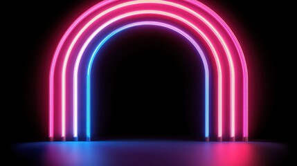 Poster - Neon archway, vibrant glow, dark studio, product backdrop