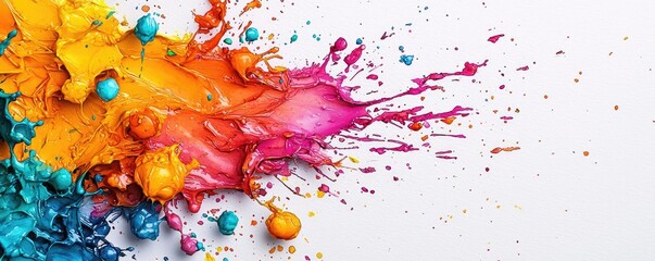 Poster - Splattered watercolor idea. An explosion of vibrant colors showcasing paint splatters on a clean surface.