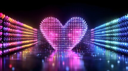 Fototapete - Dazzling array of LED heart lights arranged in a vibrant captivating pattern against a soft dreamy backdrop creating a mesmerizing and romantic setting perfect for Valentine s Day