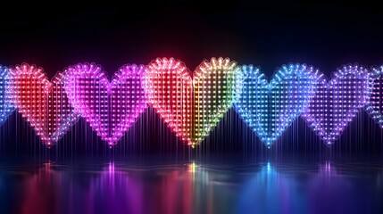 Fototapete - Captivating arrangement of bright and colorful LED heart lights in a festive pulsating pattern creating a dreamy and romantic backdrop perfect for Valentine s Day and holiday decor