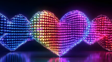 Fototapete - Dazzling and Colorful LED Heart Lights Arranged in a Mesmerizing Festive Pattern Illuminating a Soft and Dreamy Backdrop Perfect for Valentine s Day and Romantic Events