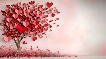 Aufkleber - Romantic heart shaped tree with vibrant red and pink leaves in full bloom against a soft gradient background providing ample copy space for Valentine s Day or other romantic themes and designs