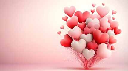 Poster - Romantic valentine background with layered heart patterns in shades of red and pink set against a subtle glowing gradient  The image evokes a sense of love affection