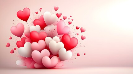 Poster - Floating Hearts in a Romantic Gradient Background for Valentine s   A beautiful and vibrant image filled with red and pink hearts creating a cheerful and elegant atmosphere perfect for Valentine s