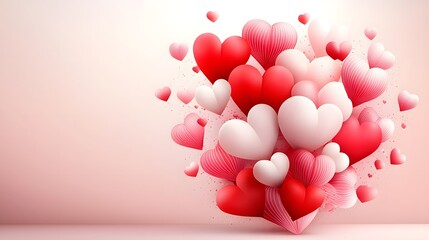 Poster - Romantic floating red and pink hearts in a soft gradient background creating a cheerful and elegant atmosphere for Valentine s Day or romantic concept