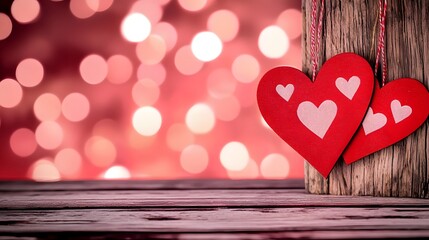 Aufkleber - Warm wooden background with soft blurred pink and red lights creating a cozy romantic ambiance perfect for Valentine s Day intimate holiday setting