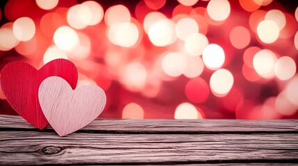 Aufkleber - Warm and cozy wooden background with soft blurred bokeh lights in shades of pink and red creating a romantic and intimate ambiance for Valentine s Day or any other special occasion