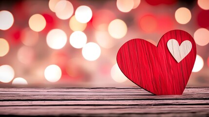 Aufkleber - Warm wooden background with soft blurred pink and red bokeh lights creating a cozy and romantic atmosphere for Valentine s Day and intimate gatherings