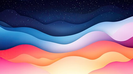 Poster - Starry watercolor idea. Abstract wavy background with gradient colors and a starry night sky.