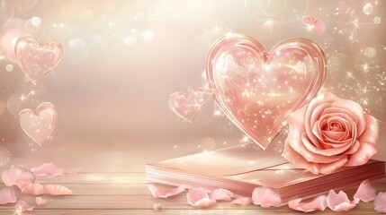 Aufkleber - Elegant heart shaped love letter envelope with a red rose in full bloom surrounded by delicate scattered petals on a soft dreamy background  This romantic and emotional image evokes feelings of love