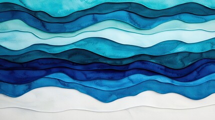 Poster - Water watercolor concept. Abstract layers of blue waves create a tranquil, serene visual experience.