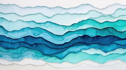 Poster - Water watercolor concept. Abstract watercolor waves in shades of blue and green create a serene, artistic background.