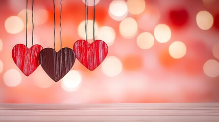 Poster - A cheerful array of heart shaped in vivid tones glowing vibrantly against a radiant gradient background designed to evoke festive sentiments