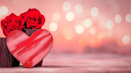 Aufkleber - Luxurious heart shaped chocolate gift paired with lush red roses arranged elegantly on a warm pink surface  This image conveys a sense of romance luxury and for special occasions like Valentine s Day