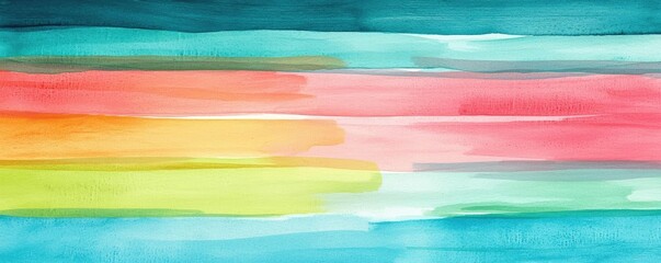 Poster - Tropical watercolor idea. A vibrant watercolor background with colorful stripes in shades of blue, pink, and yellow.