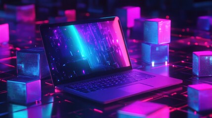Poster - Cyberpunk Laptop: Neon Dreamscape