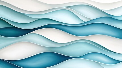 Poster - Water watercolor concept. A fluid design of soft, undulating waves in calming blue and white tones.