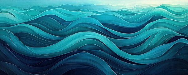 Poster - Water watercolor concept. A serene abstract representation of flowing ocean waves in shades of blue and turquoise.