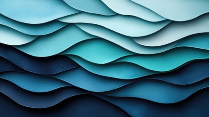 Poster - Water watercolor concept. Abstract layered waves in various shades of blue create a calming visual aesthetic.
