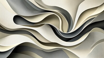 Poster - Abstract swirling paper waves, neutral tones, background texture, design element