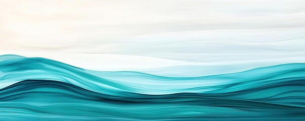 Poster - Water watercolor concept. Tranquil abstract ocean waves in soothing aqua and white tones create a serene atmosphere.