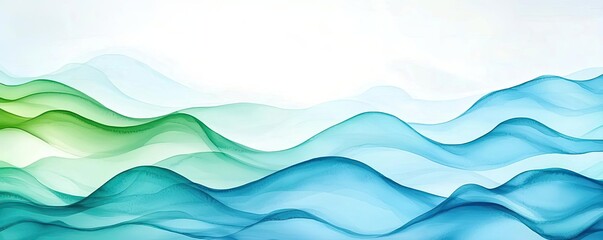 Poster - Water watercolor concept. Abstract smooth waves in blue and green tones creating a serene atmosphere.