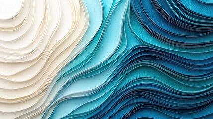 Poster - Water watercolor concept. Abstract textured waves in shades of blue and cream create a calming visual experience.
