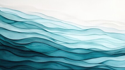Poster - Water watercolor concept. Abstract ocean waves in serene shades of blue, creating a tranquil and calming atmosphere.