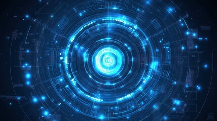 Fototapete - Futuristic digital interface glowing, dark background, technology concept