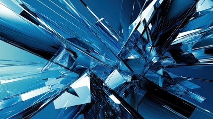 Poster - Abstract blue crystal shards exploding; futuristic tech background; website banner