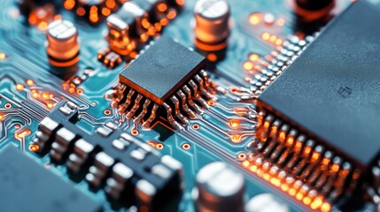 Poster - Intricate Circuit Board Close-up: A Detailed View of Microchips and Electronic Components