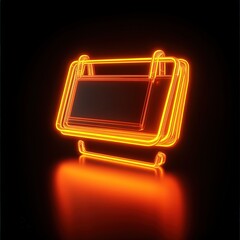 Poster - 3D render of an orange and yellow neon shopping icon, standing out with its vibrant glow on a black backdrop