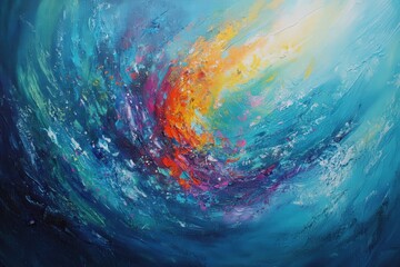 Poster - lively and vibrant underwater abstract background, with swirling colors and soft flowing movements that evoke the energy and fluidity of the deep ocean
