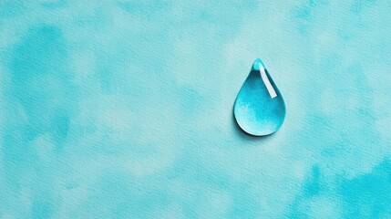 Poster - Water watercolor concept. A single water droplet resting on a textured blue background, symbolizing purity.