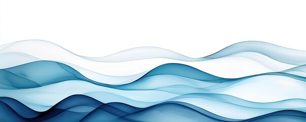Poster - Water watercolor concept. Soft blue waves create a calming and tranquil abstract background for design.