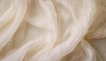 Poster - delicate beige chiffon fabric texture with soft folds and translucent layers, ideal for background, product design, or artistic visuals