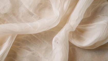 Poster - delicate beige chiffon fabric texture with soft folds and translucent layers, ideal for background, product design, or artistic visuals