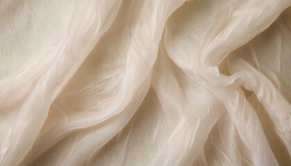 Poster - delicate beige chiffon fabric texture with soft folds and translucent layers, ideal for background, product design, or artistic visuals