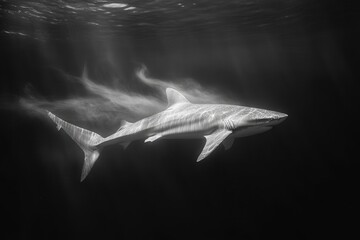 Poster - surface, its smooth body cutting through the water, illuminated by the faint light from above