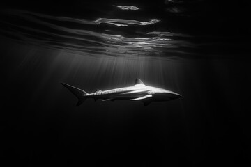 Poster - surface, its smooth body cutting through the water, illuminated by the faint light from above