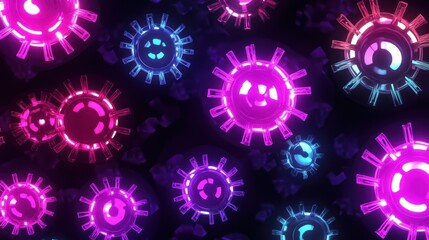 Poster - Neon Virus Particles Background, Digital Art