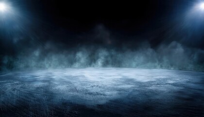 Aufkleber - dark atmospheric ice rink illuminated by hazy bright spotlights with a foggy frozen surface, ideal for sports or dramatic backdrops

