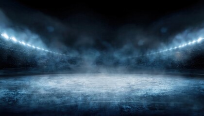 Aufkleber - dark atmospheric ice rink illuminated by hazy bright spotlights with a foggy frozen surface, ideal for sports or dramatic backdrops

