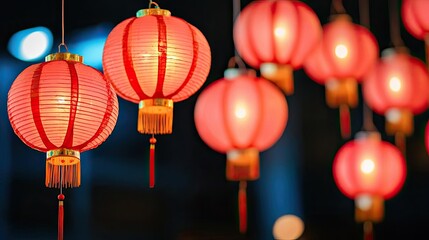 Poster - Chinese new year celebration idea. Colorful red lanterns hanging in a festive display, symbolizing celebration and culture.