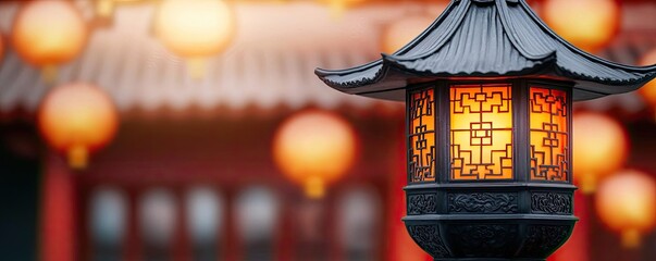 Poster - Chinese new year celebration idea. A traditional lantern illuminating a festive atmosphere filled with lanterns.
